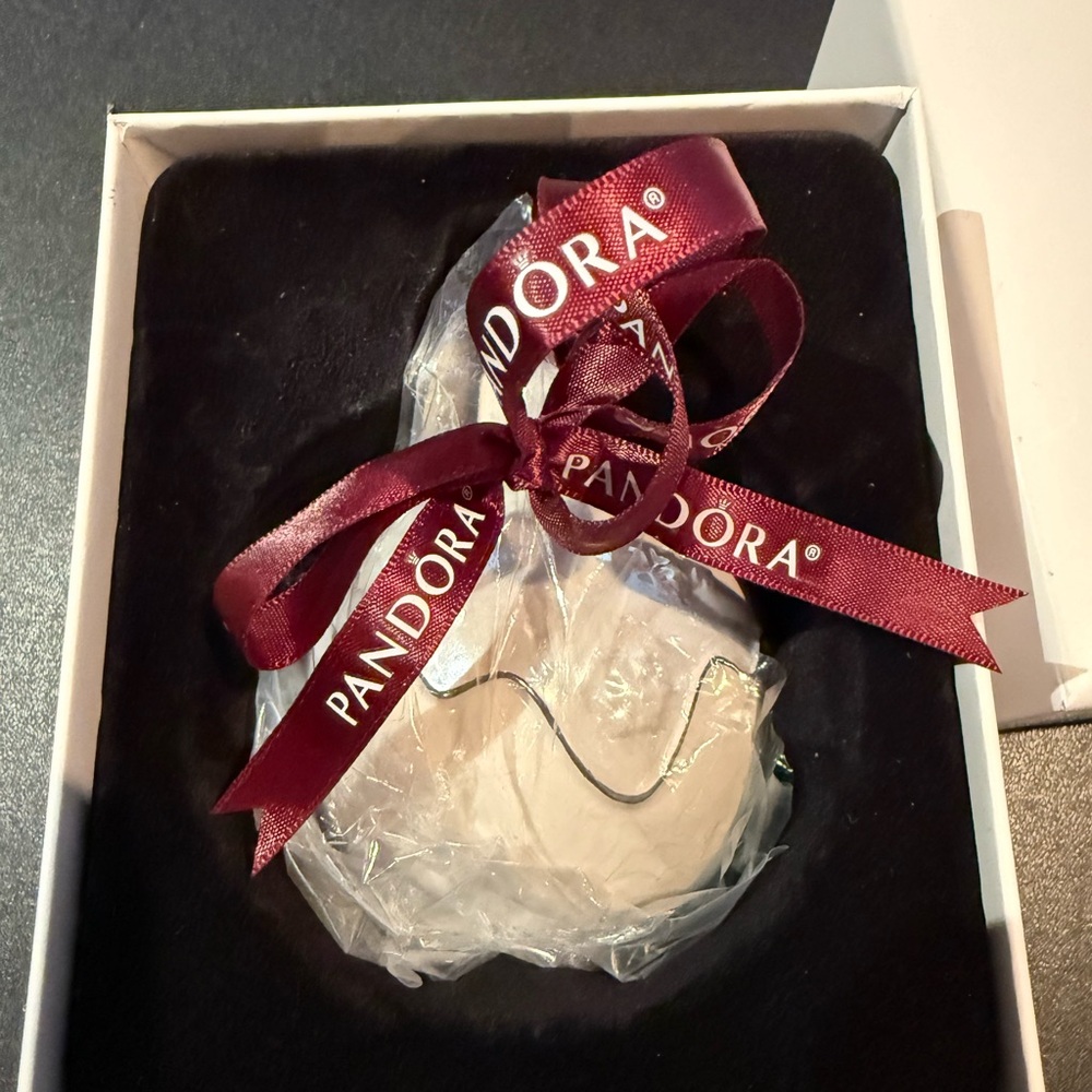 Pandora Silver and Cream Ornament with Burgundy Ribbon